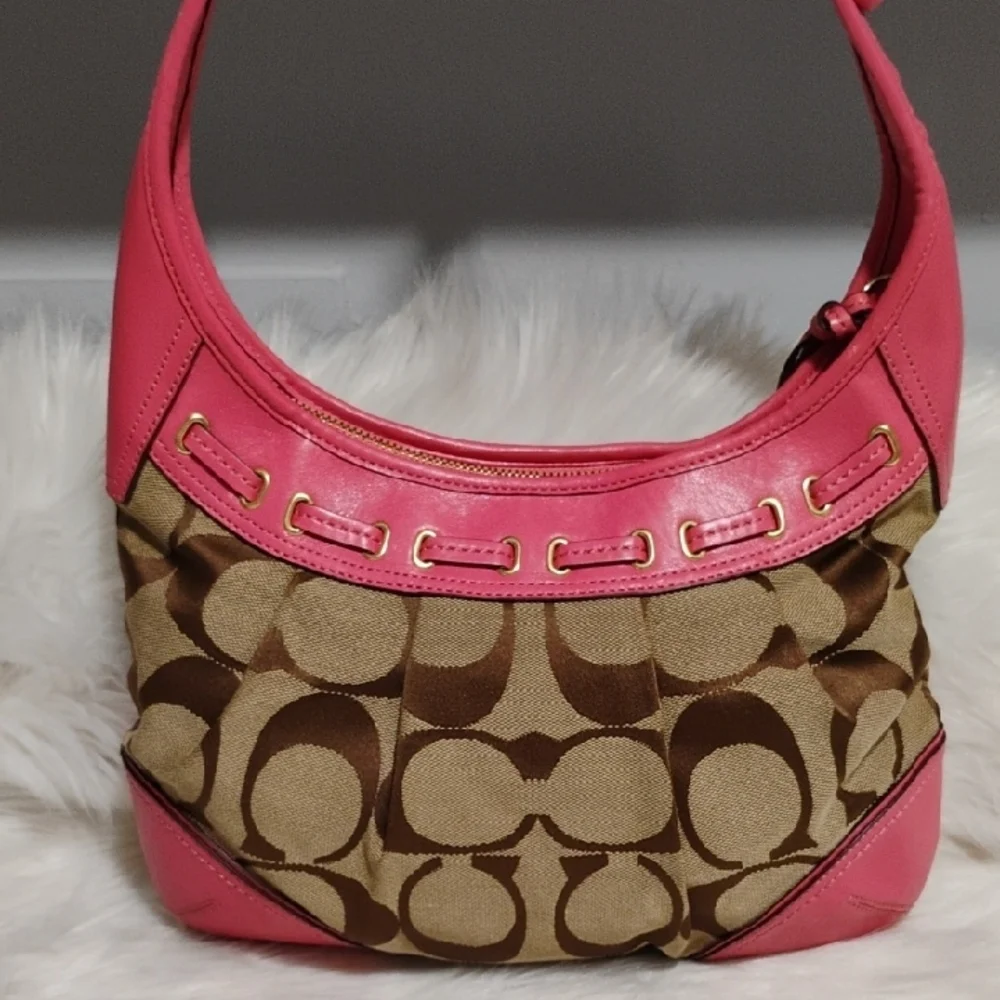 SALE! RARE! Coach Pink 🩷 Brown Signature Vintage Shoulder Bag W Hangtags - Picture 3 of 16